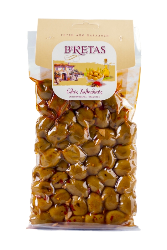 Zelené olivy bez kôstky Halkidiki, pikantné. Vákuovo balené 250g